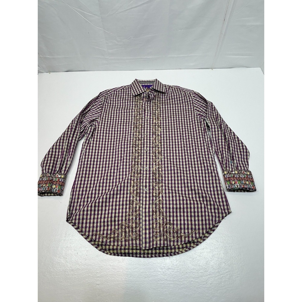 Robert Graham Shirt Mens Large Check Button Up Flip Cuffs Funky Retro‎